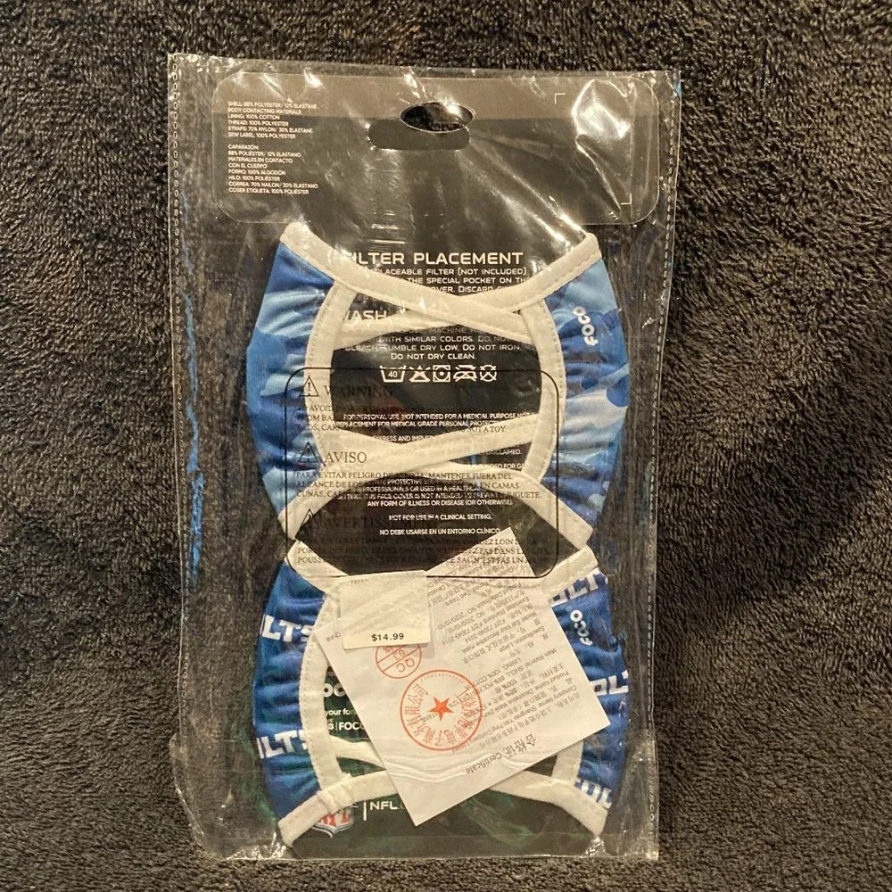 New 2 Pack Of NFL Indianapolis Colts Face Covering